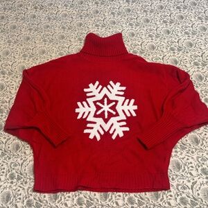 SHEIN Red Cowl Neck Sweater with Snowflake